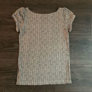 LOFT Pink & Black Chevron Short Sleeve Top